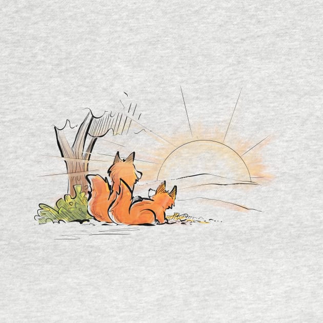 Foxes enjoying the sunset by Jason's Doodles